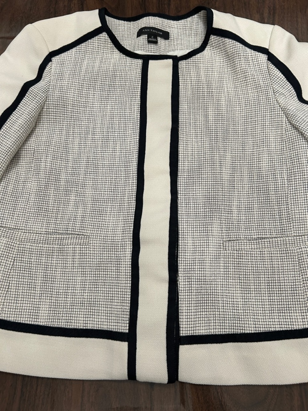 Ann Taylor Cream Colorblock Tweed Jacket and Skirt Suit Set - Picture 5 of 16